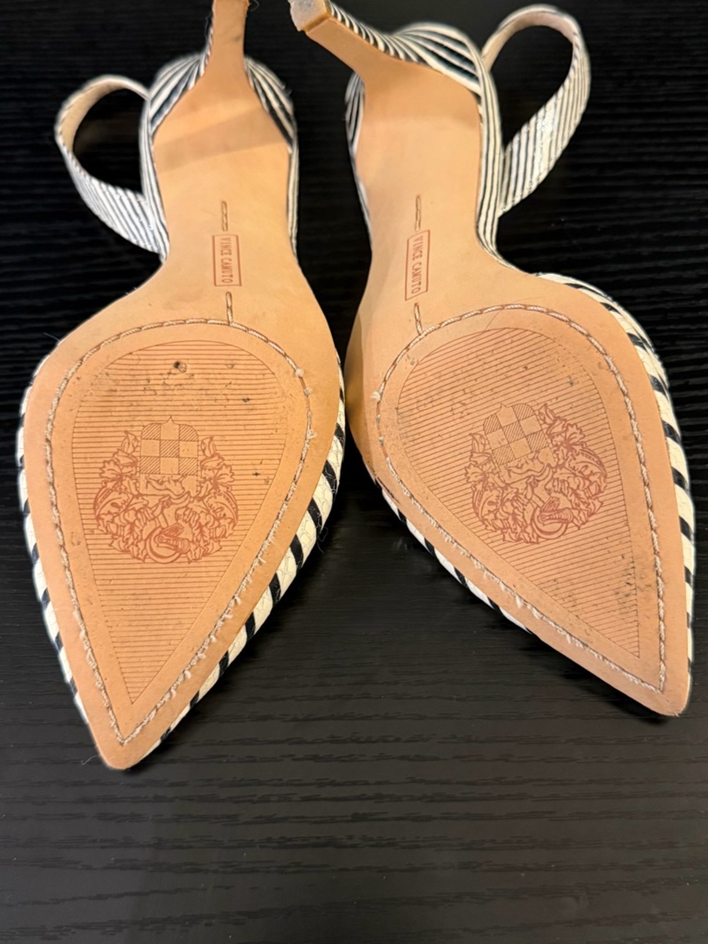Vince Camuto Barlowe Striped Leather Slingback Heels - Picture 10 of 14